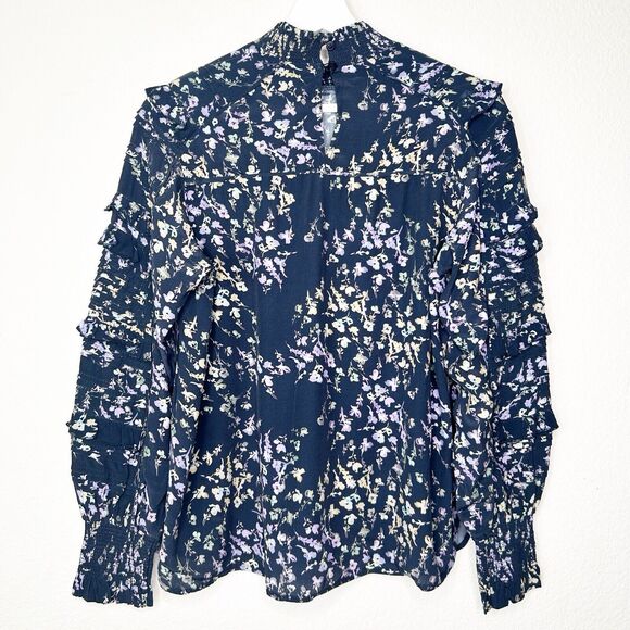 French Connection Brigin Collette Floral Smocked Ruffle Tiered Blouse S - Picture 9 of 13